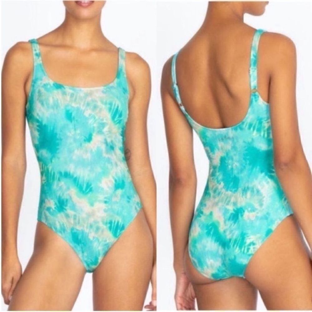 Johnny Was NWT Calme Tank One Piece Swimsuit in Aqua Keys Turquoise Size Medium